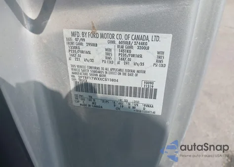 1999 Ford F-150 Lariat/Work Series/Xl/Xlt из США, поврежденный, VIN 2FTRF17WXXCB13804